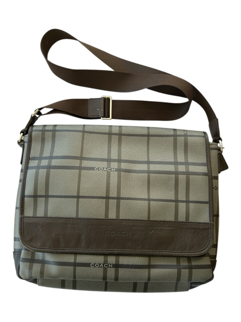 Coach F70750 Heritage Tattersall Unisex Plaid Messenger Bag - Grey/Brown